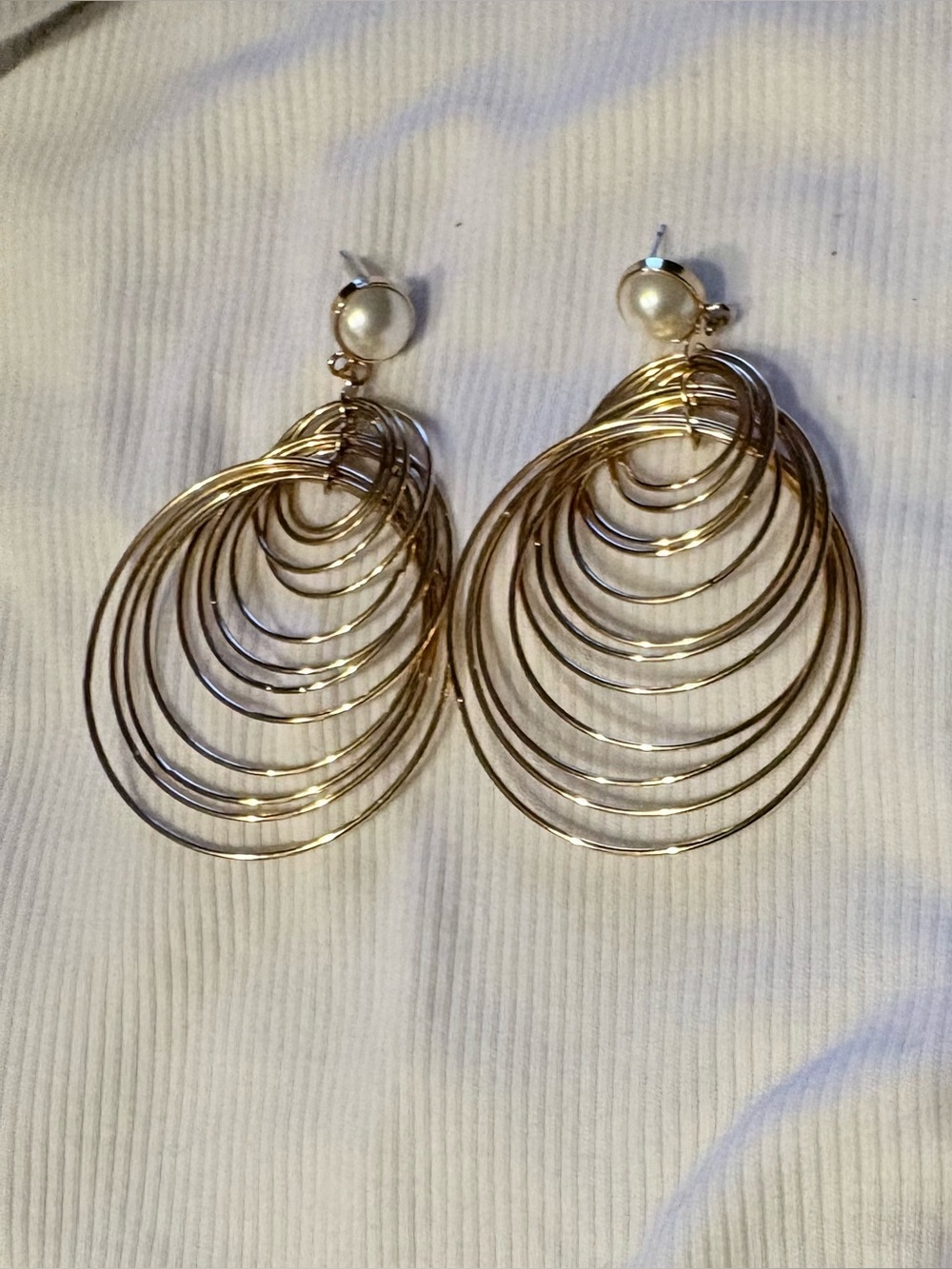 Gold Multi-Hoop Drop Earrings with Pearl Accent